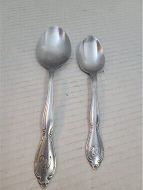 Vintage Stainless Steel Kore Monogrammed W Floral Scroll Handle Spoons